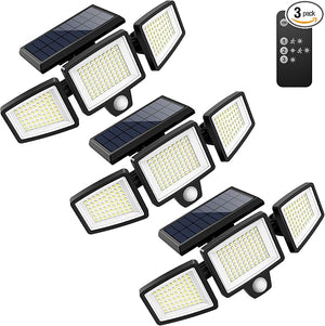 2500LM Ultra-Bright 3-Head Solar Security Light with Motion Sensor & Remote Control